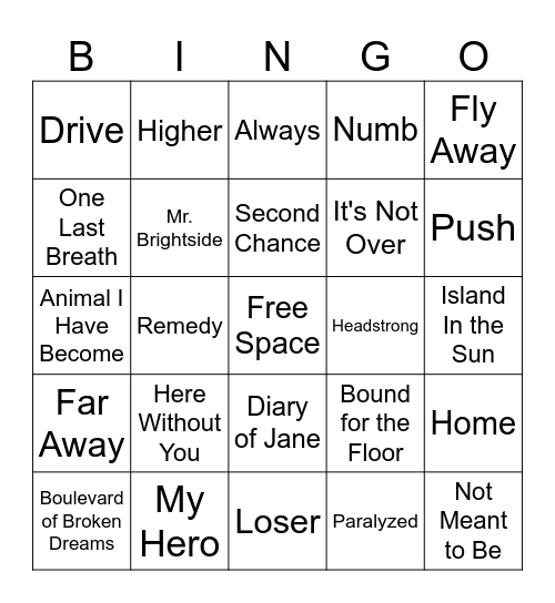 Dad Rock Bingo Card