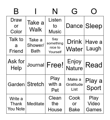 Coping Skills Bingo Card