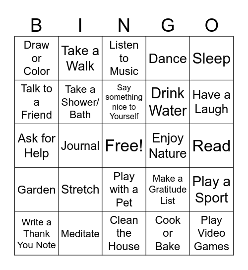 Coping Skills Bingo Card