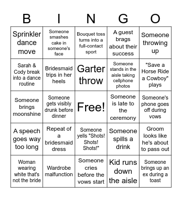 Sarah and Ayrton- July 11, 2026 Bingo Card