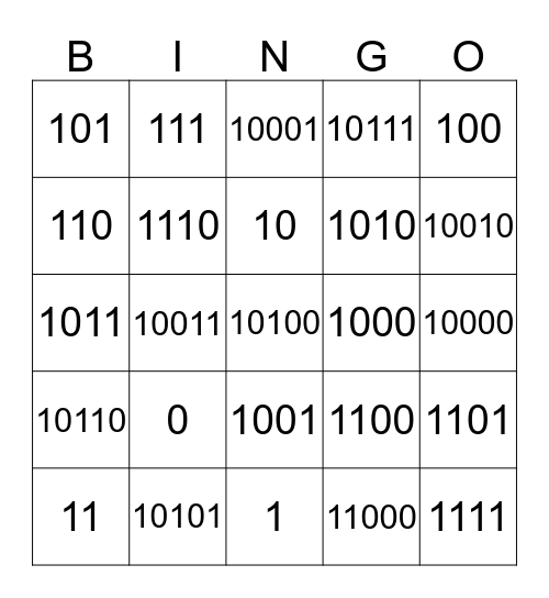 Binary Bingo Card