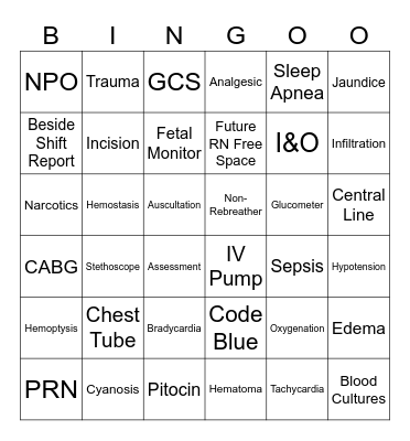 Student Nurse Intern Bingo Card