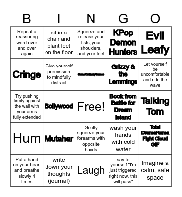 Window of Tolerance Bingo Card
