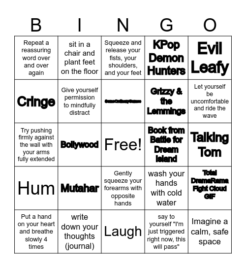 Window of Tolerance Bingo Card