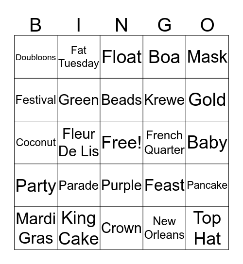 Mardi Gras Bingo Card