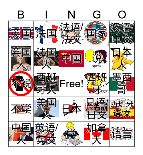 国家,人,语言 Bingo Card
