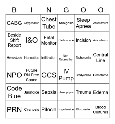 Student Nurse Intern Bingo Card