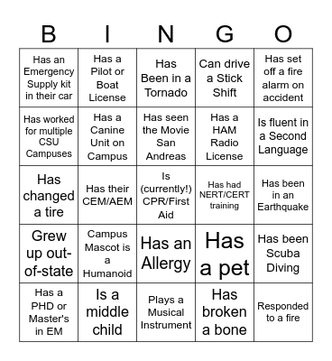 EM Bingo: Find Someone Who.. Bingo Card