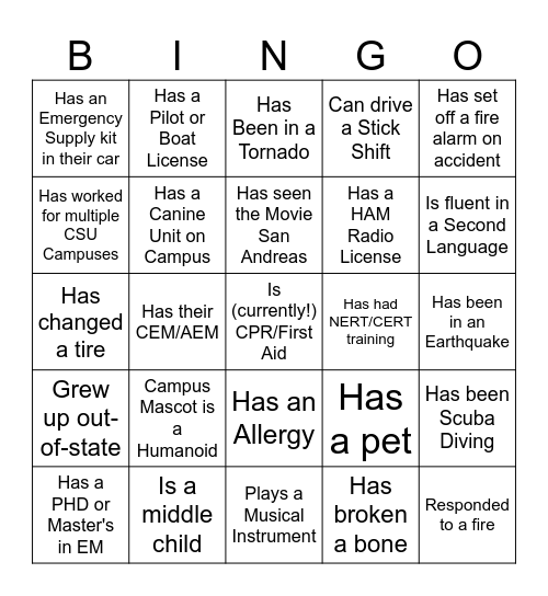 EM Bingo: Find Someone Who.. Bingo Card