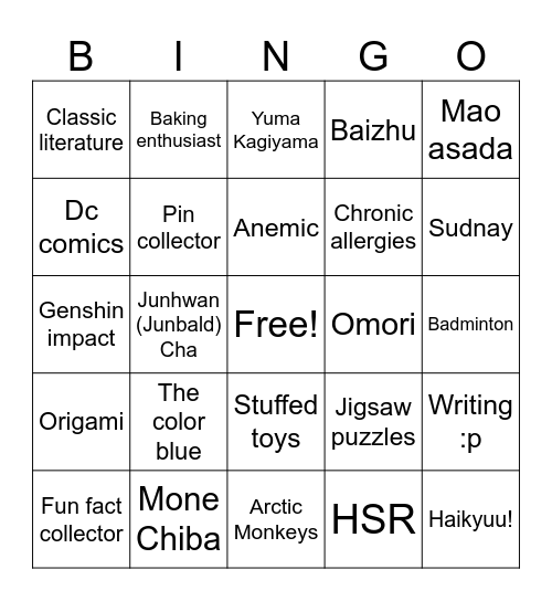 Leaf bingo Card