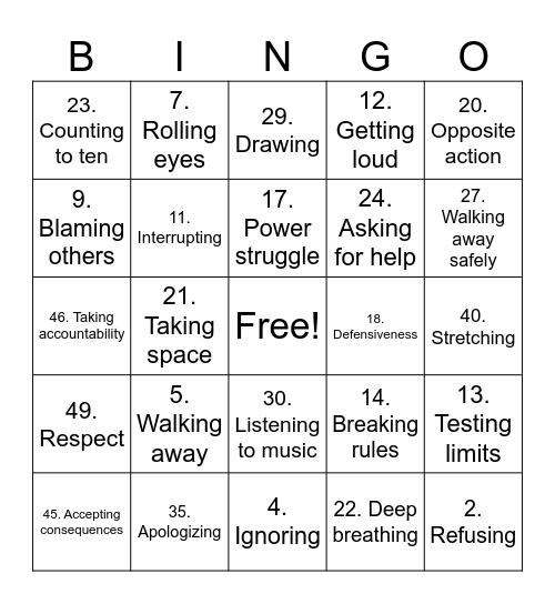 Defiance Bingo Card