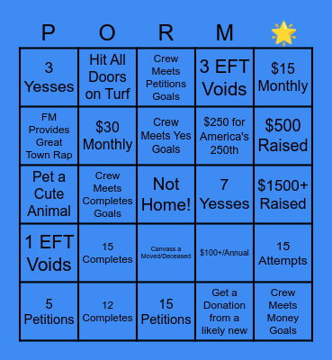 One Last Huzzah Bingo Card
