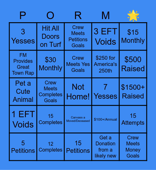 One Last Huzzah Bingo Card