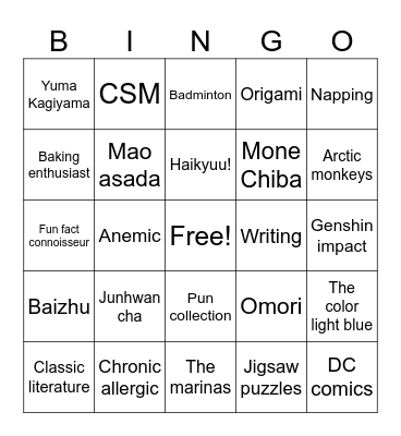 Leaf :D Bingo Card