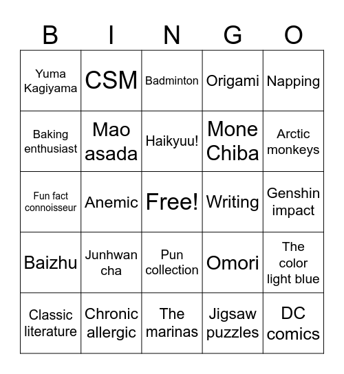 Leaf :D Bingo Card