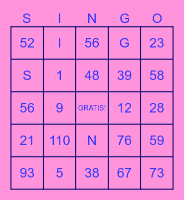 SINGO: THE GAME Bingo Card