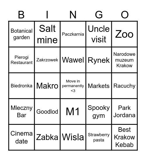 Krakow Bingo Card