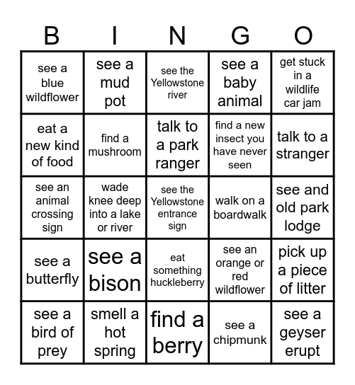 Yellowstone Bingo Card