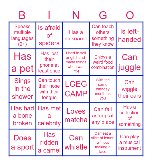 FIND SOMEONE WHO Bingo Card