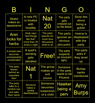 DND BINGO! Bingo Card