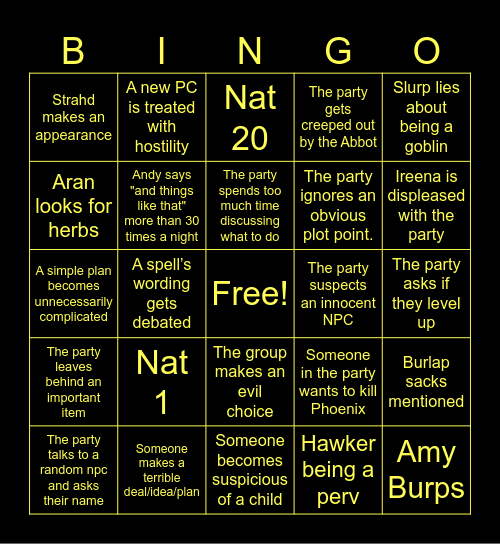 DND BINGO! Bingo Card