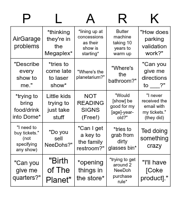Planetarium GET Staff Bingo Card