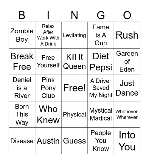 Puff Puff Slay Bingo Card