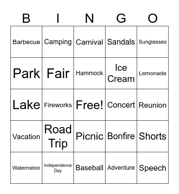 Summer Bingo Card