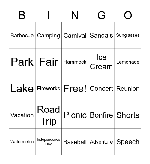 Summer Bingo Card