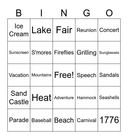 Summer Bingo Card