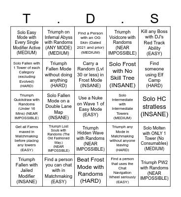 Eclipse's TDS Challenges Bingo Card