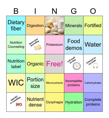 Nutrition Month Bingo Card