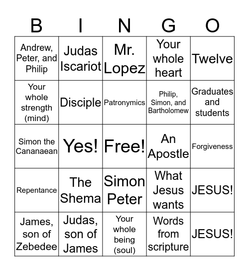 The Temptation of Jesus and Call of the Disciples Bingo Card