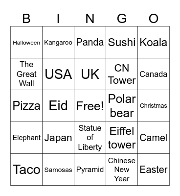 AROUND THE WORLD Bingo Card