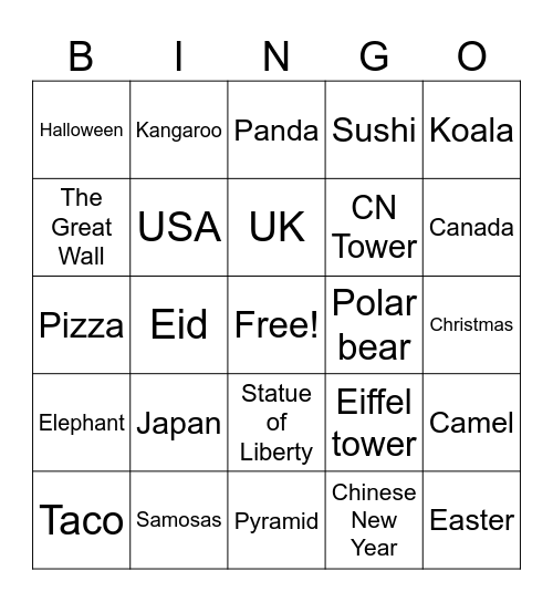 AROUND THE WORLD Bingo Card