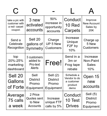 COLA Bingo Reps Bingo Card