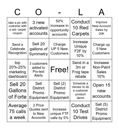 COLA Bingo Reps Bingo Card