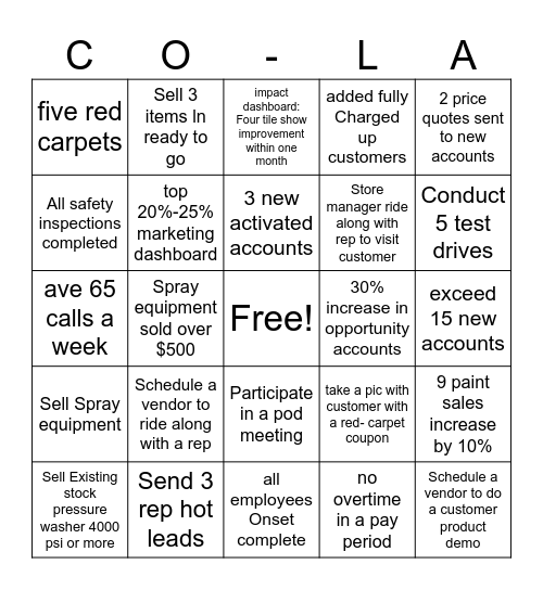 COLA Bingo Stores Bingo Card