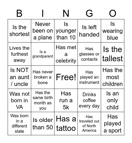 Human Bingo Card