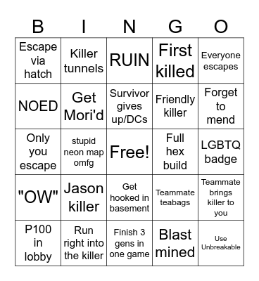 DBD BINGO Card