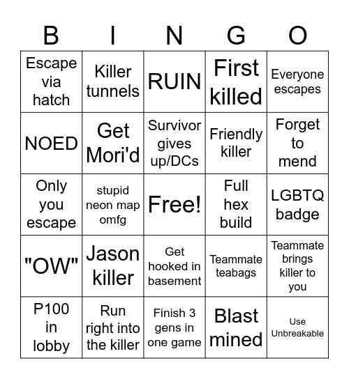 DBD BINGO Card