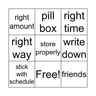 Medical Adherence  Bingo Card