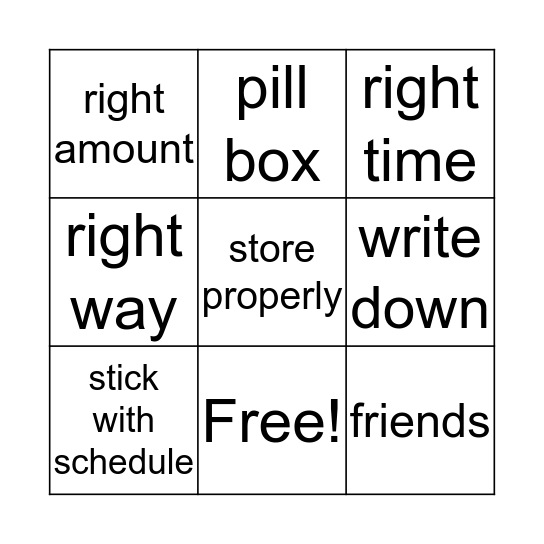 Medical Adherence  Bingo Card