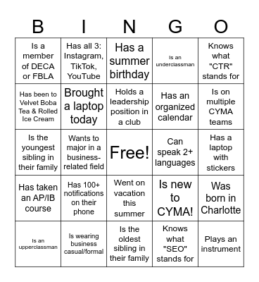 CYMA Bingo Card Bingo Card