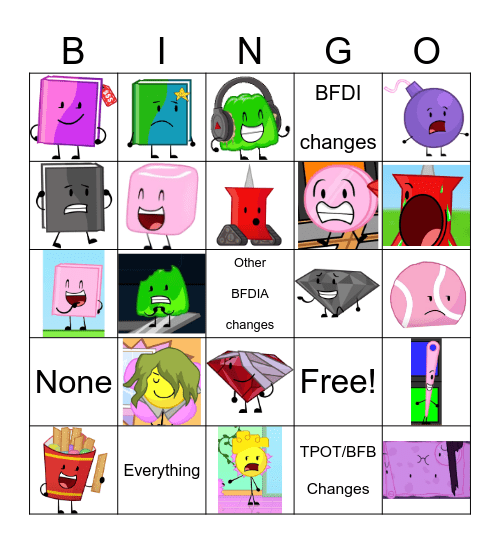 BFDIA changes bingo! Bingo Card