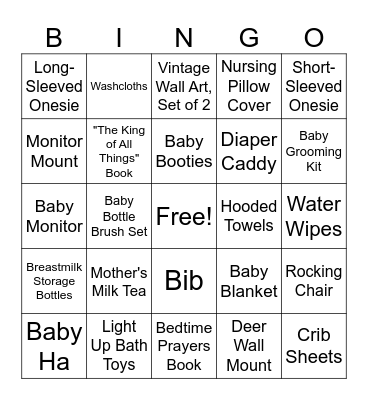 Baby Shower Bingo Card