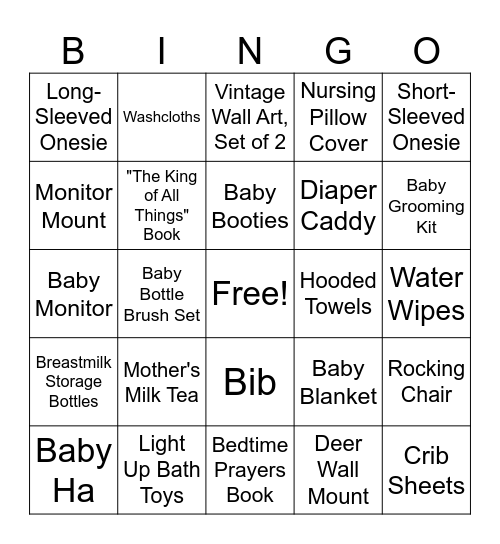 Baby Shower Bingo Card