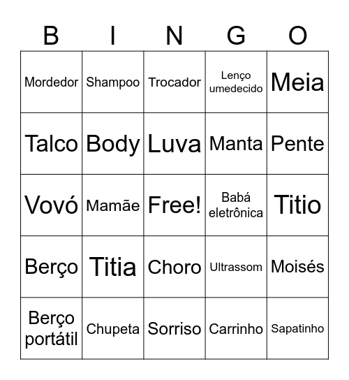 Chá de Bebê Bingo Card