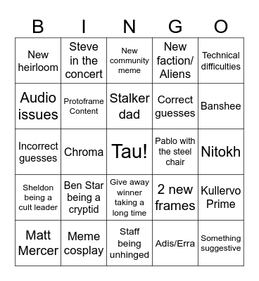 Tennocon 2026 Bingo Card