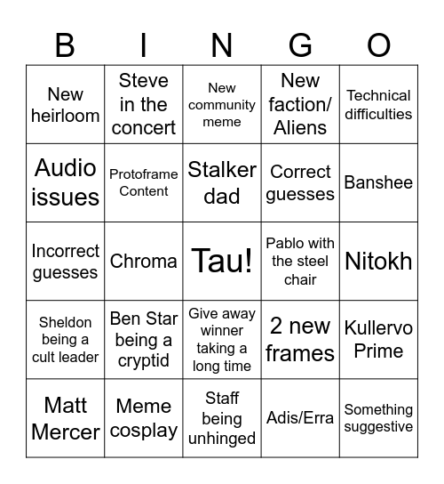 Tennocon 2026 Bingo Card